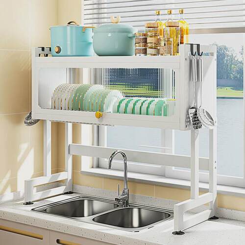 厨房架拉加粗沥水加厚式耐用多功能碗碟防尘收纳物架抽置放架碗筷