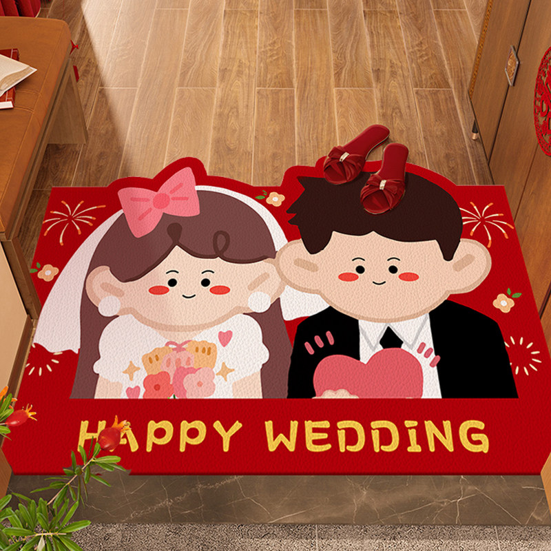 新婚地垫结婚入户门垫红色进门门口踩脚垫卡通风可擦免洗换鞋垫子,居家布艺,入户地垫,淘宝优惠券,粉丝福利购,淘宝优惠卷