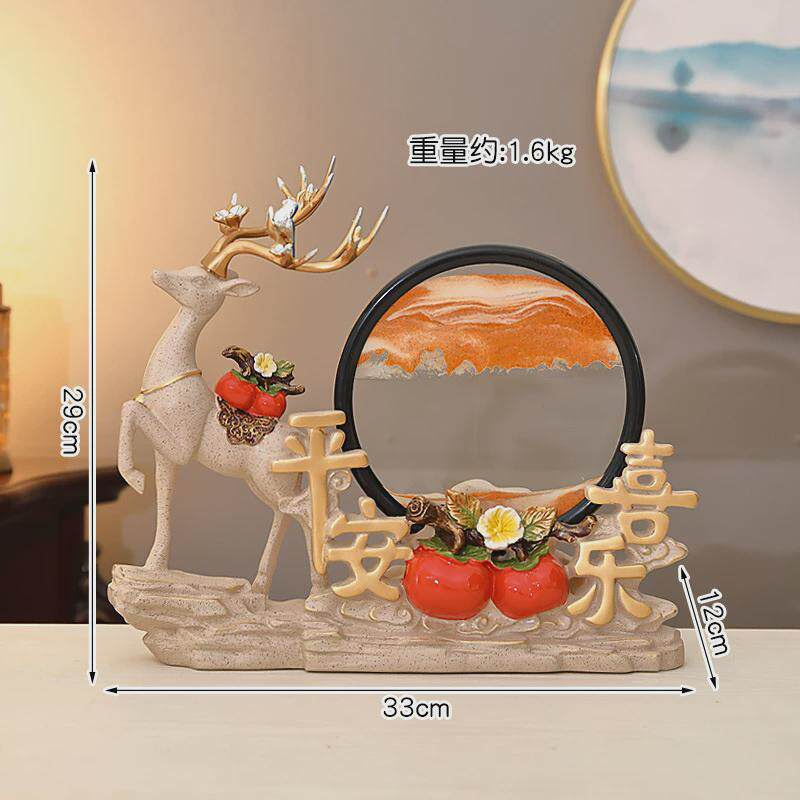 简约现代高档电视柜鹿事事如意沙漏流沙画摆件玄关酒柜招财装饰品