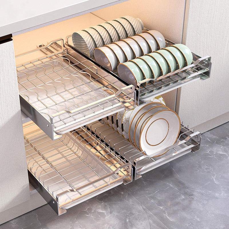 不锈钢厨房抽拉碗碟收纳架橱柜内置物架抽屉式拉篮碗架沥水碗盘架,厨房/烹饪用具,碗架,淘宝优惠券,粉丝福利购,淘宝优惠卷