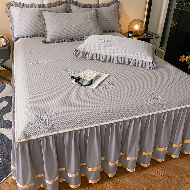 夏季纯色a类凉感冰豆豆凉席床裙款三件套冰丝席床罩空调软席夏天,床上用品,冰丝席,淘宝优惠券,粉丝福利购,淘宝优惠卷