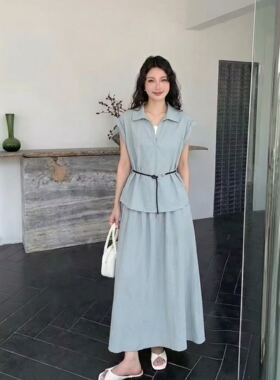 【恩佳专享】套装女洋气减龄系带收腰显瘦衬衫上衣阔腿裤套装4012