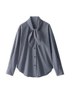 V领挂脖蓝色格子长袖 玉米专享 法式 6131 衬衫