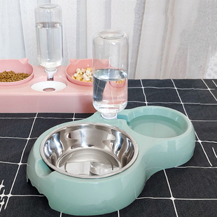 狗猫通用自动饮水喂食器不锈钢食碗水碗宠物双碗防滑耐摔成猫咪碗