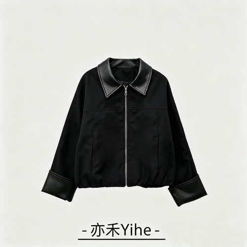 【玉米专享】【亦禾YIhe】欧货高端拼皮POLO领短机车夹克827