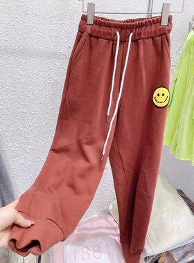 秋冬新款笑脸宽松加绒加厚休闲哈伦裤子外穿束脚运动裤卫裤女