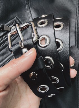 朋克百搭风女士金属二层牛皮腰带