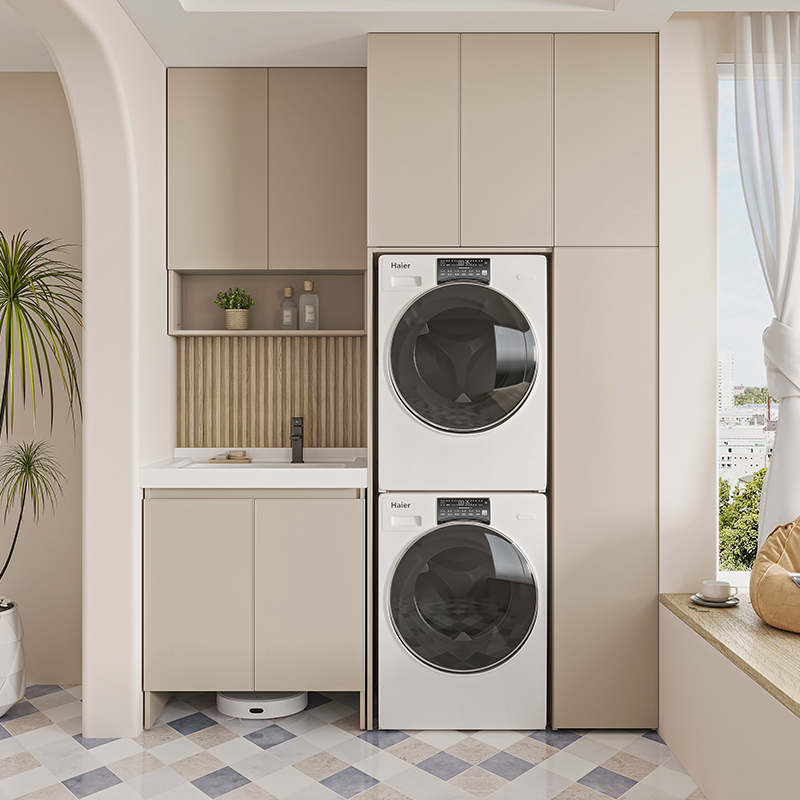 太空铝双洗衣烘干机柜伴侣组合叠加柜卫浴柜洗衣槽带搓板阳台定制