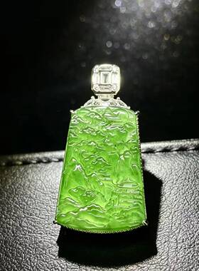 【翡卡拉】天然A货翡翠 满绿山水牌吊坠
