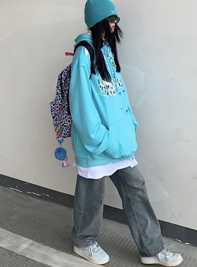 Takeoff咖喱人春破洞连帽真两件卫衣超宽松显瘦百搭潮日韩ins男女