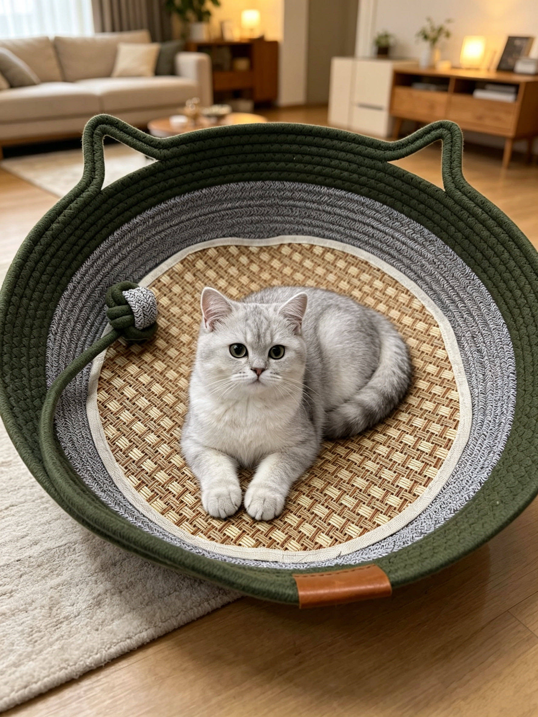 夏季凉席猫窝棉绳编织舒适透气耐抓耐磨夏季宠物窝宠物凉席窝