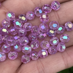 6mm幻彩透明粉紫色菠萝珠高亮彩紫色角珠手工包材料串珠饰品 包邮