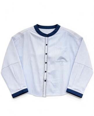 【玉米专享】韩国条纹衬衫女长袖撞色遮肉显瘦高级感上衣大码008