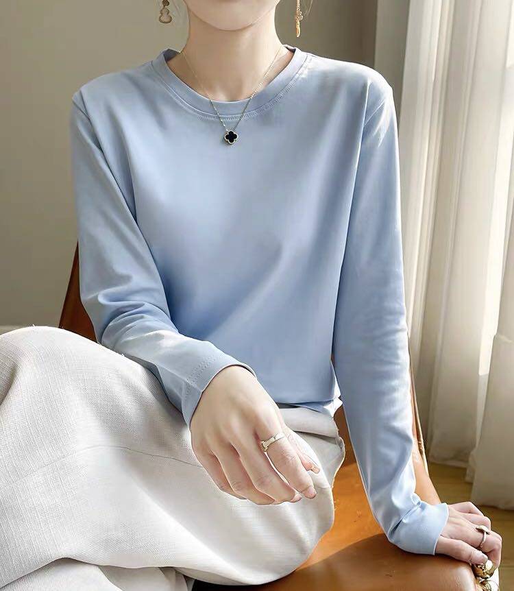 【小田tia专享】高品质纯色圆领宽松打底上衣T恤女