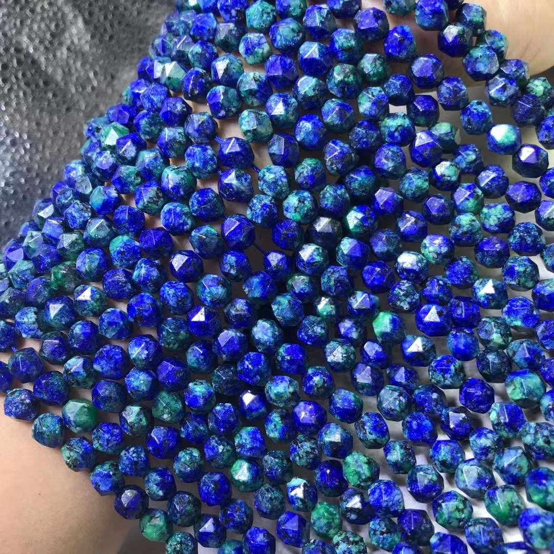 diy天然凤凰青金石切面半成品散珠串珠钻石面长链手工饰品配隔珠