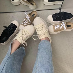 Korean comfortable thick soled shoes half trailer single shoes canvas shoes new leisure shoes in spring and summer small white shoes for women