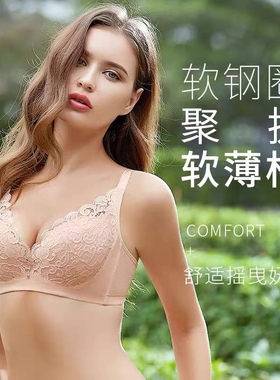 雪妮芳大胸显小文胸超薄款收副乳防下垂软钢圈大码内衣女X62827