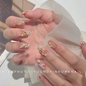 Ash美甲新娘气质穿戴孕妇纯手工假指甲贴片成品白色立体蝴蝶金箔