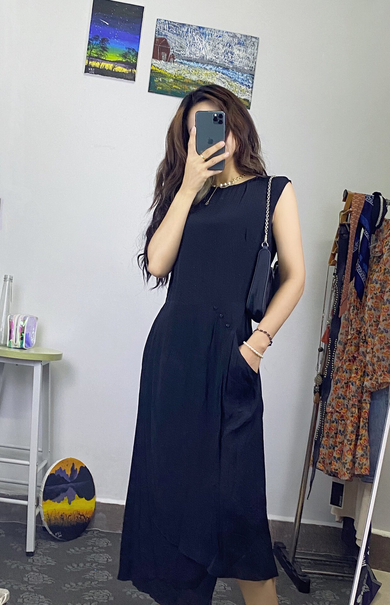 舒适高货 优雅女人味小黑裙 法式不规则夏长裙背心简约连衣裙
