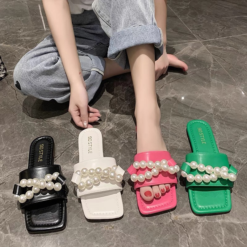 A small number of square head pearl sandals for women