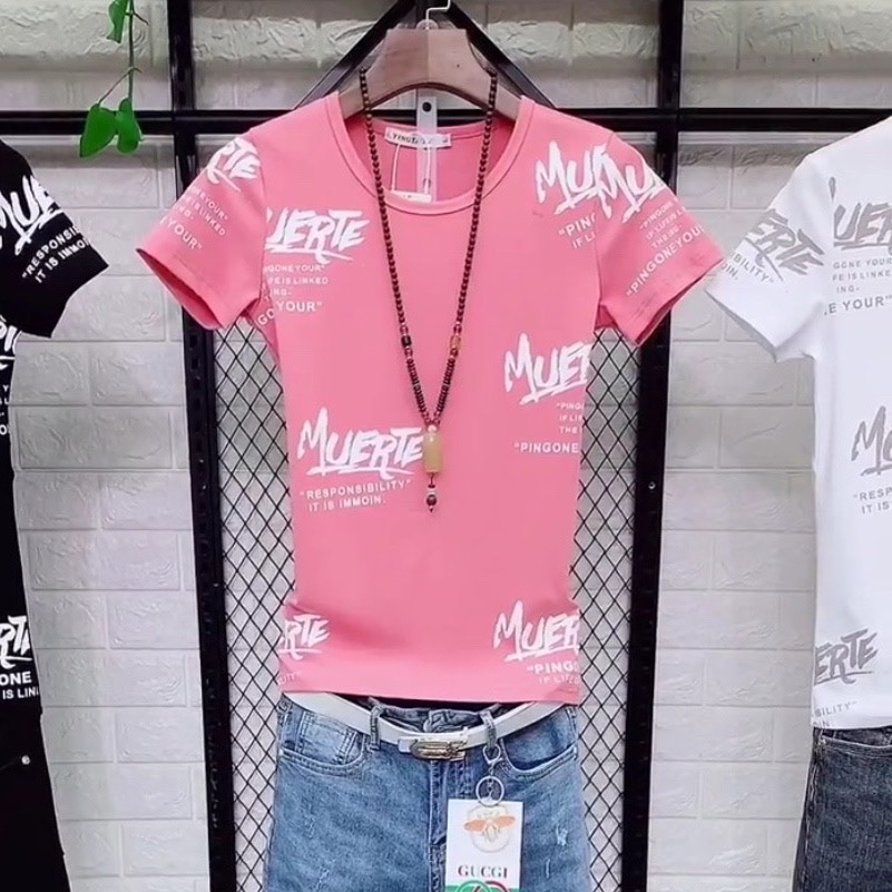 网红街上ins超火精神小伙修身t恤