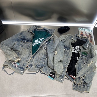 CJJ磨破春秋款 两面可穿特色工艺牛仔外套219236 潮 BOBO1972