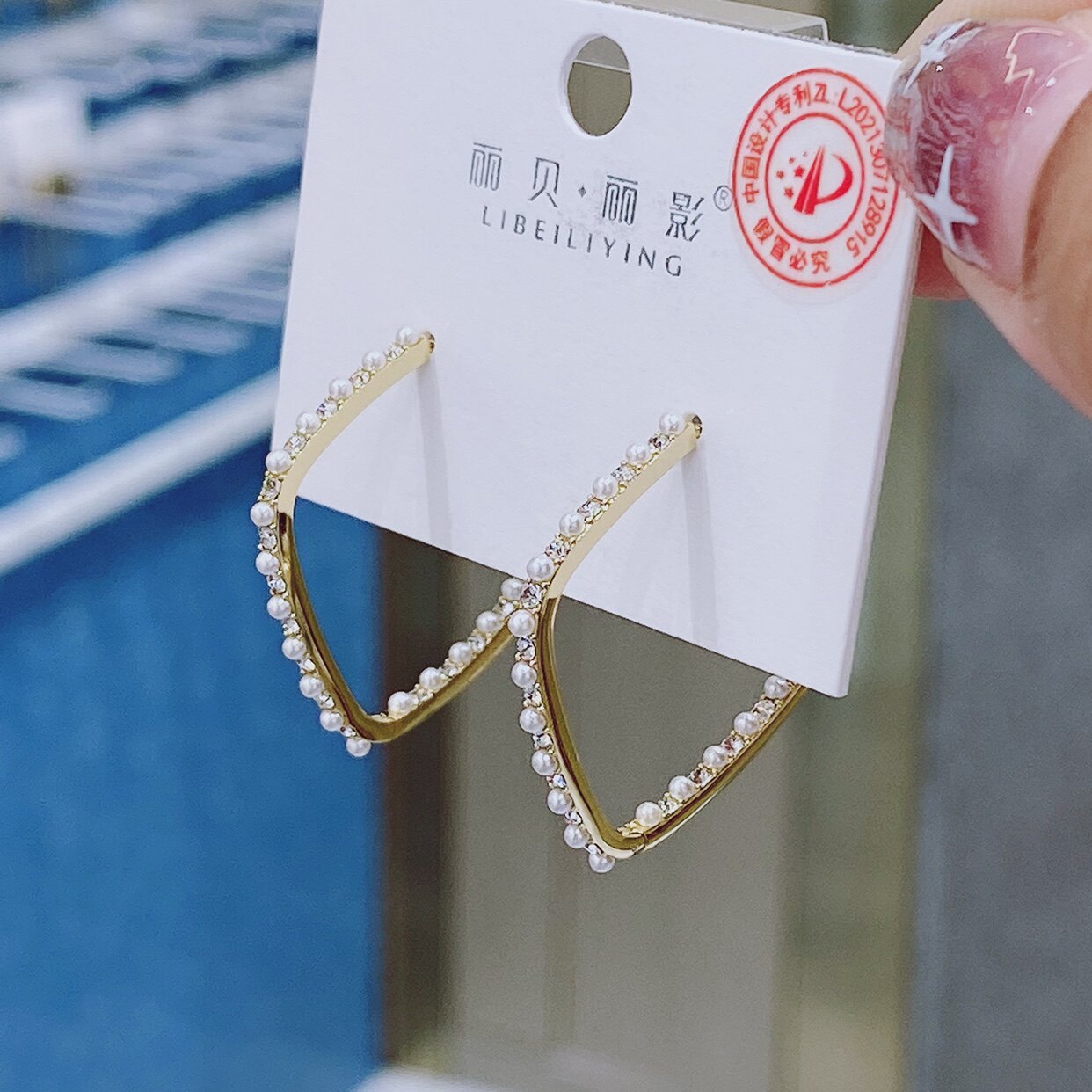 ins耳环小众米珠棱形高级感轻奢