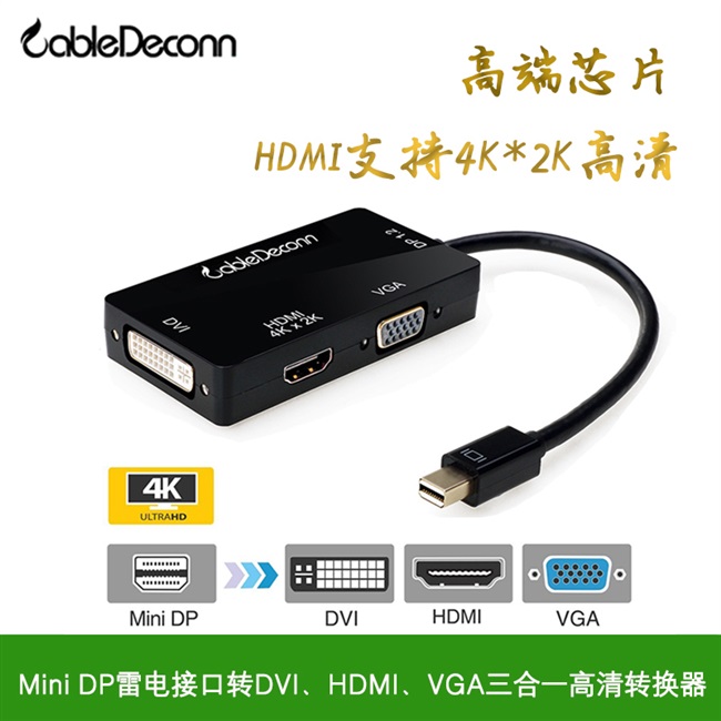 迷你mini dp转vga主动式 hdmi dvi三合一连接器 雷电口接连接线 影音电器 HDMI线 原图主图