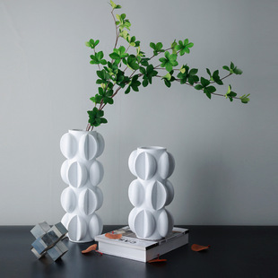 饰品摆件 现代简约几何形螺旋白色抽象花瓶样板房间轻奢售楼处软装