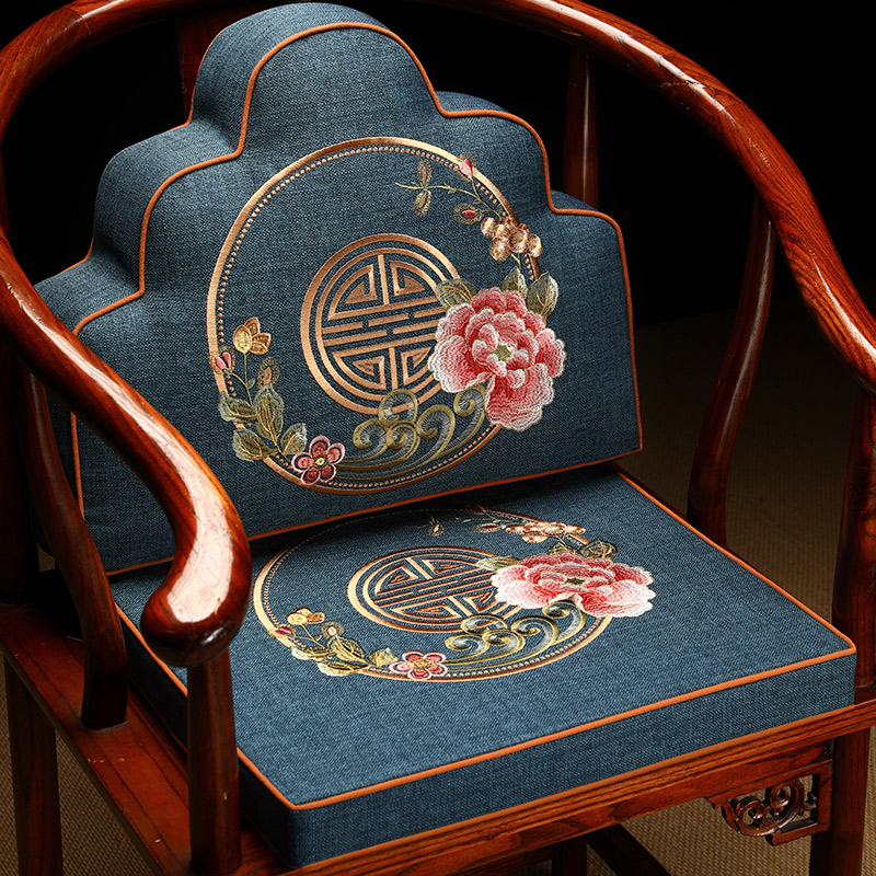 新中式椅子垫红木椅坐垫靠背一体靠山枕实木圈椅座垫罗汉床云朵枕