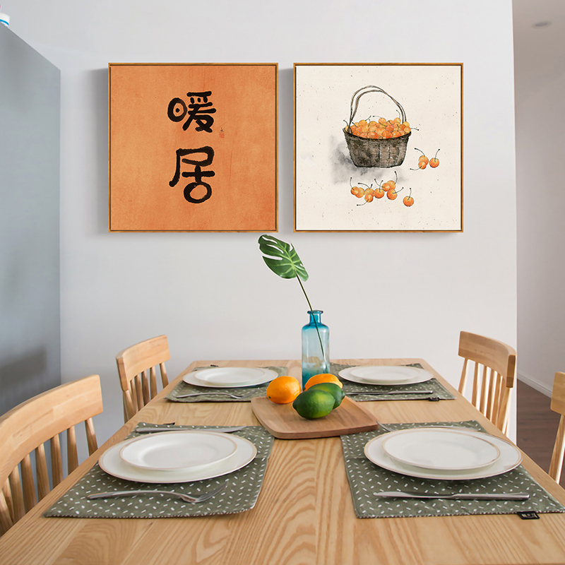 日式柿柿子如意装饰画餐厅挂画茶室背景墙客厅寓意好的事玄关壁画图片