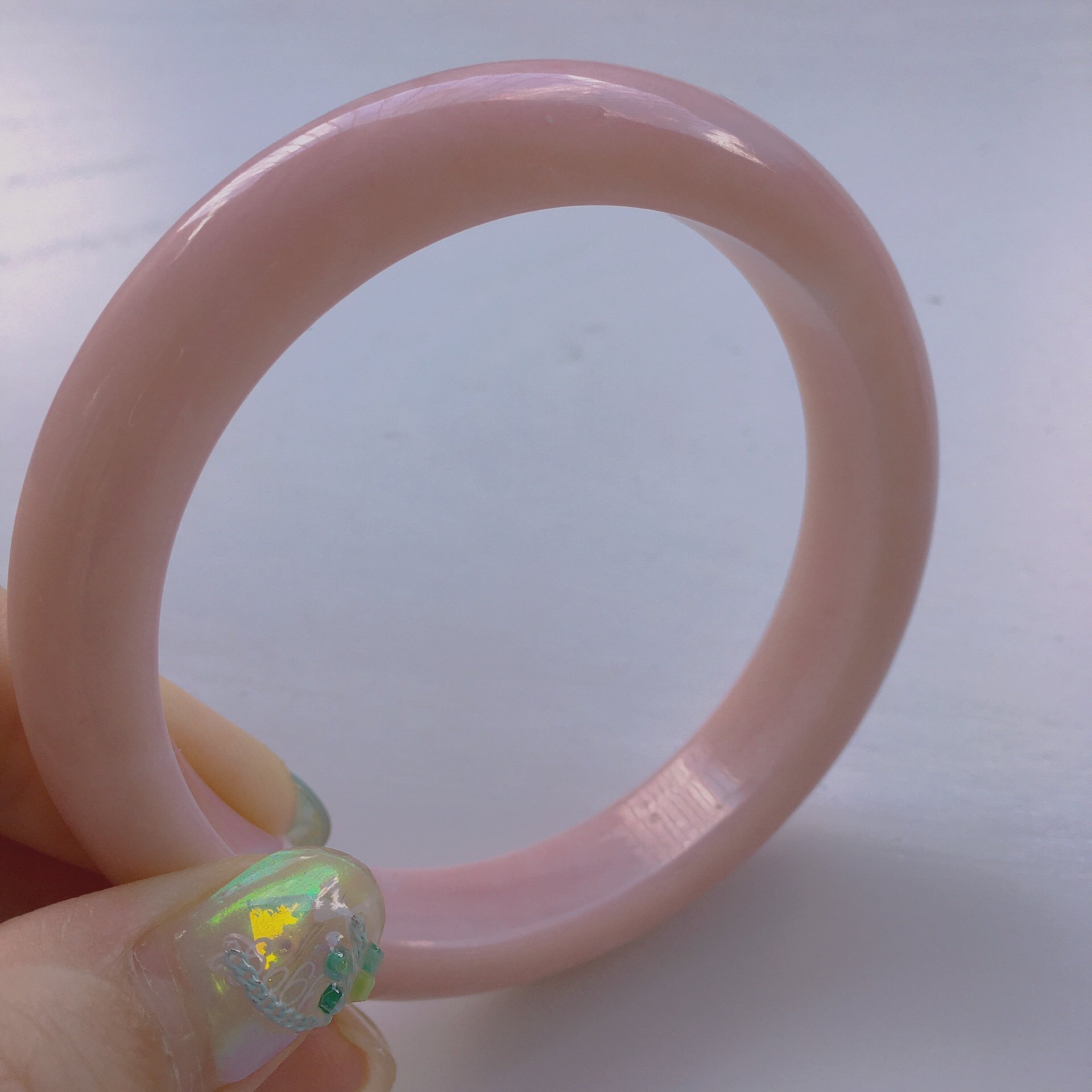 米妮十年老店粉蛋白石645号58圈口原矿天然粉澳宝手镯 粉欧泊手镯