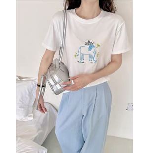 俏皮刺繡小象 夏季 軟糯親膚透氣圓領(lǐng)短袖 甜甜圈專享