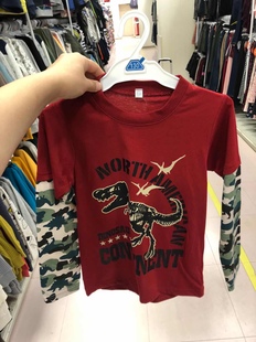 现货 日本采购西松屋男童长袖T恤春秋童装儿童打底衫圆领上衣恐龙