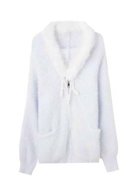 【玉米专享】韩系仿水貂绒大毛领连帽宽松针毛衣毛针织衫9968#