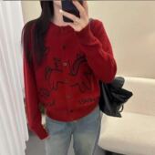 宽松毛衣 「马上有钱」小马刺绣图案针织开衫 小田tia专享 新年