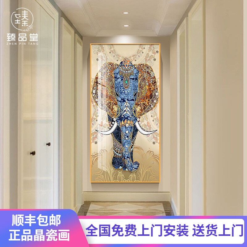 太平有象竖版壁画大气欧式玄关装饰画油画现代轻奢走廊过道挂画