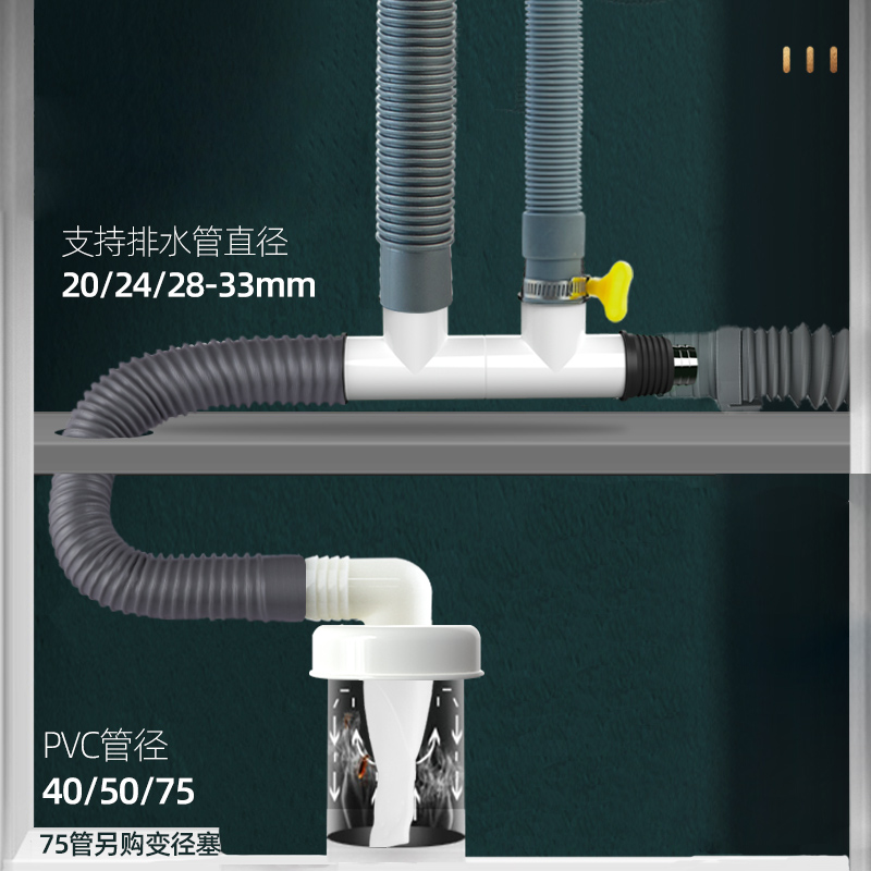 洗衣机下水道分流器一分二地漏延长管软管加长排水管三通万能接头