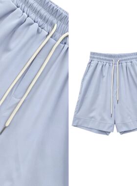 【甜甜专享】短裤薄款钛金棉高腰显瘦侧开叉休闲阔腿五分裤4016