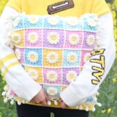 水晶菊拼花抱枕成品 沙发抱枕飘窗枕头 手工diy毛线花朵枕头靠垫