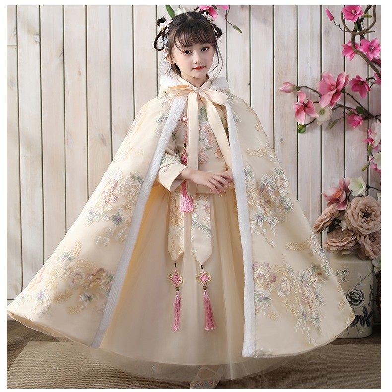 女童中国风超仙汉服斗篷外套儿童古风加厚披肩女孩加绒挡风披风冬