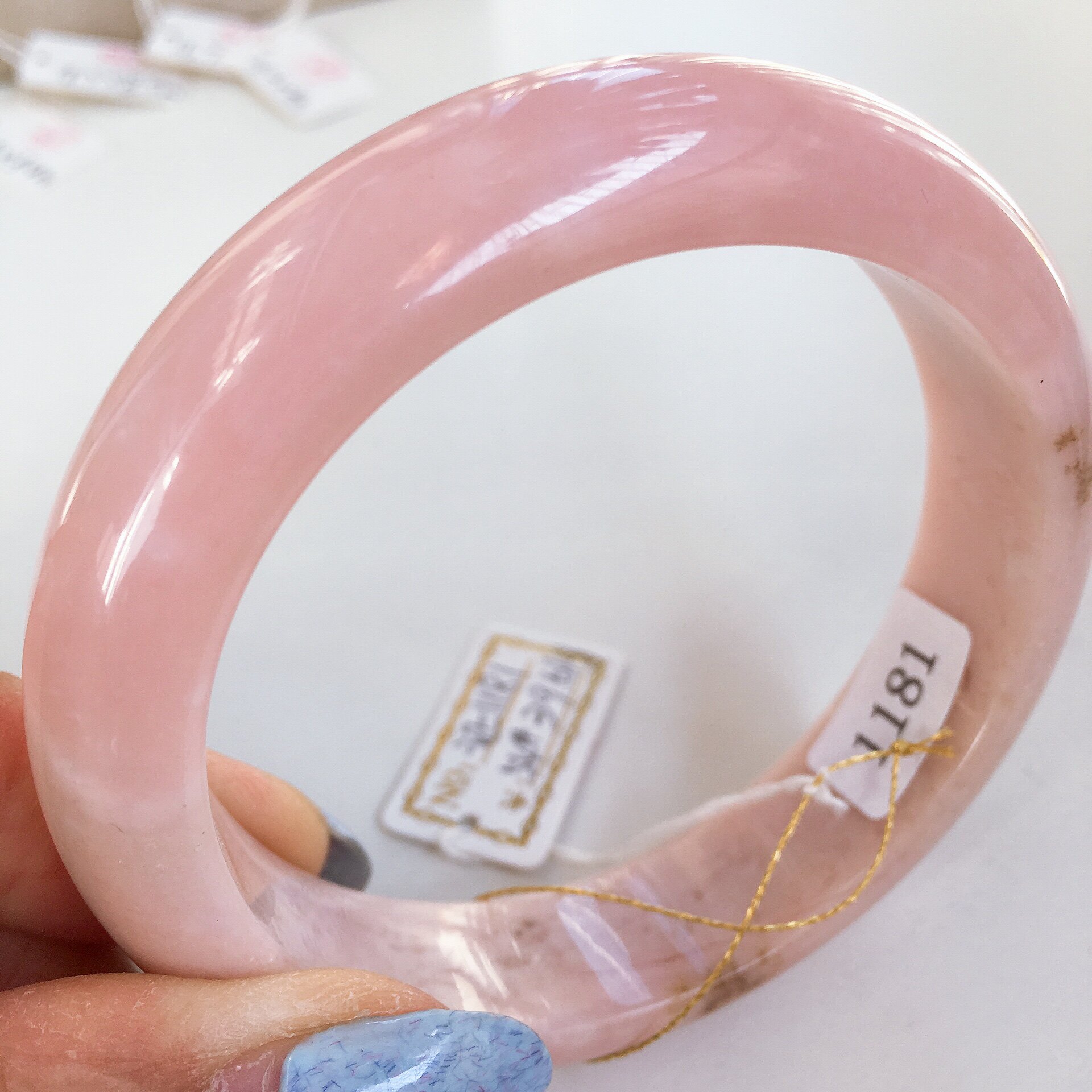 48号54圈 米妮珠宝 十年老店 原矿天然粉欧泊粉澳宝蛋白石手镯女