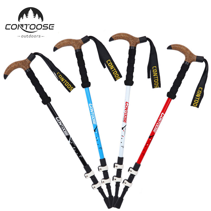 高档匡途户外登山杖碳素超轻伸缩T型手杖登山棒棍 老人折叠爬山拐