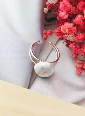 韩版个性S999纯银戒指气质夸张圆珠开口指环磨砂洋气淑女食指戒