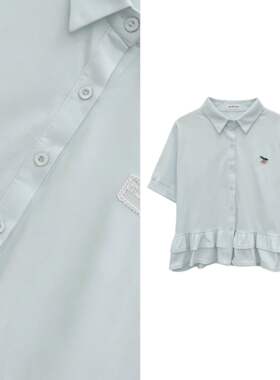 【玉米专享】韩版甜美减龄学院风泡泡袖设计百搭荷叶边短袖T4016