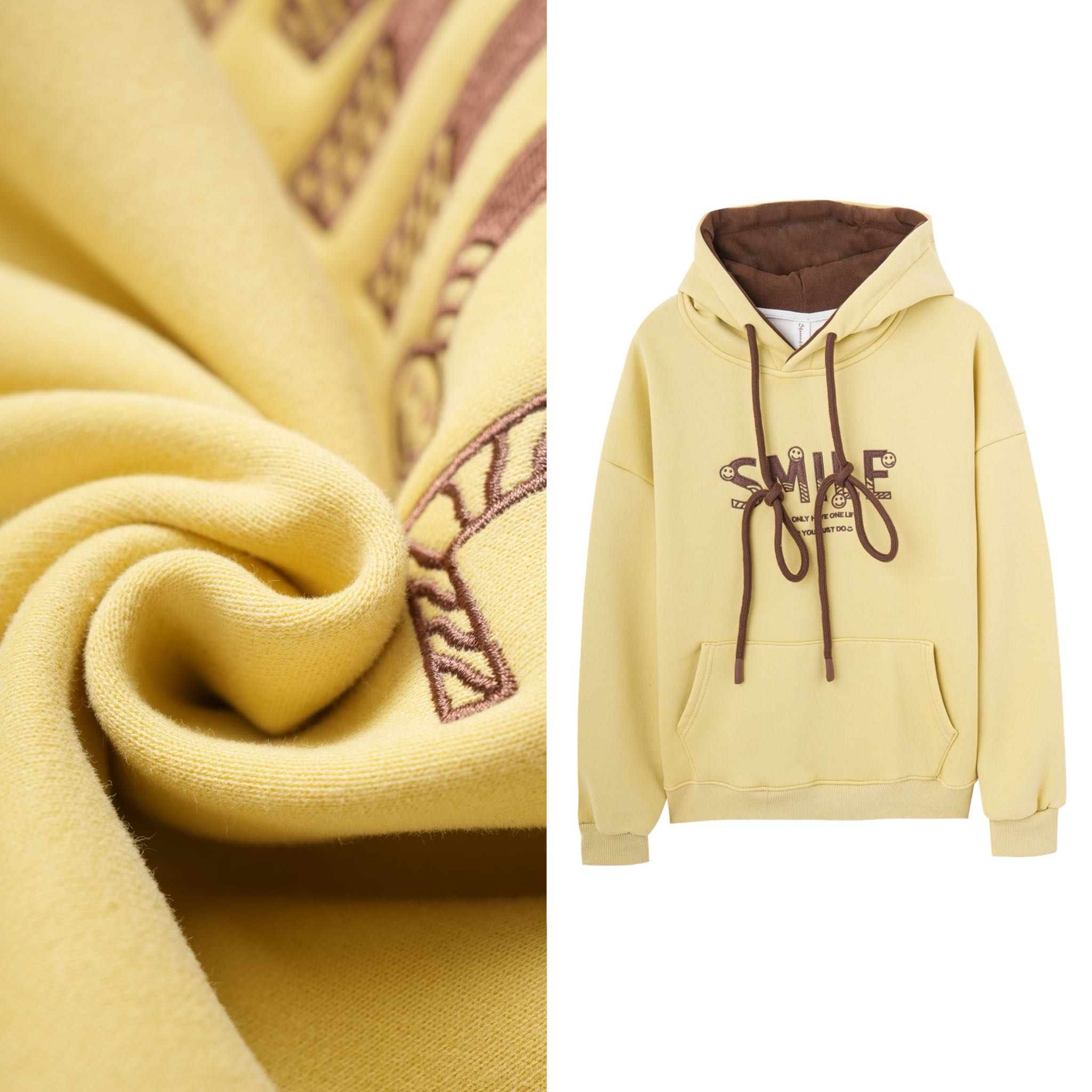 【玉米专享】高级感加绒加厚连帽卫衣计感字母刺绣撞色帽衫外套