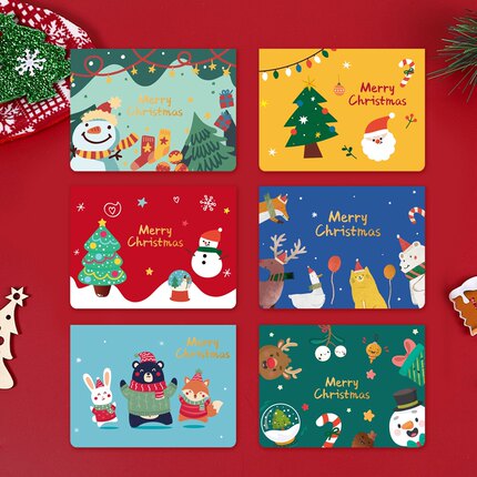 x8张/套圣诞节贺卡国外新年卡片MerryChristmas祝福留言卡片卡通