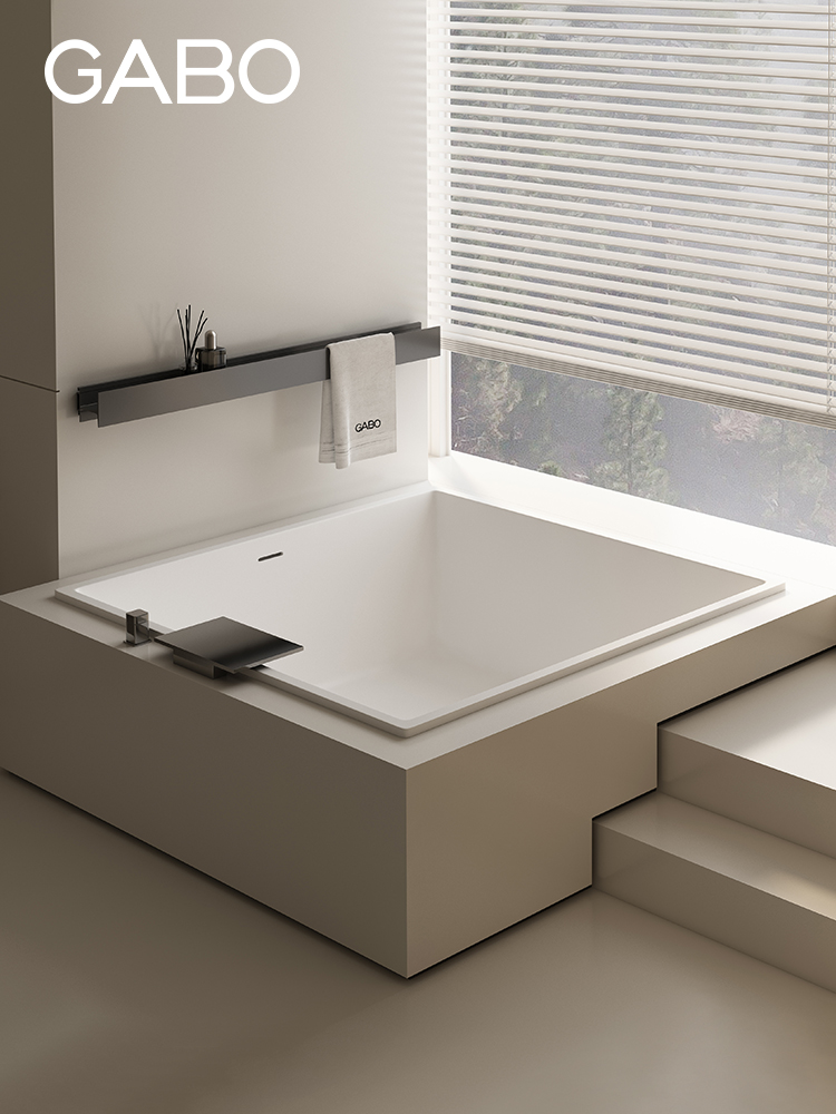 观博GABO家用嵌入式人造石浴缸方形薄边小户型浴缸双人浴盆K8635