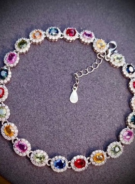 斯里兰卡无烧925银蓝宝石手链