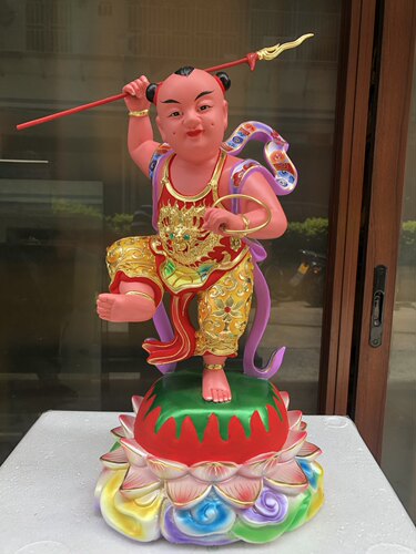 中坛元帅哪吒三太子马来西亚台湾香樟木雕金身太子像12英寸